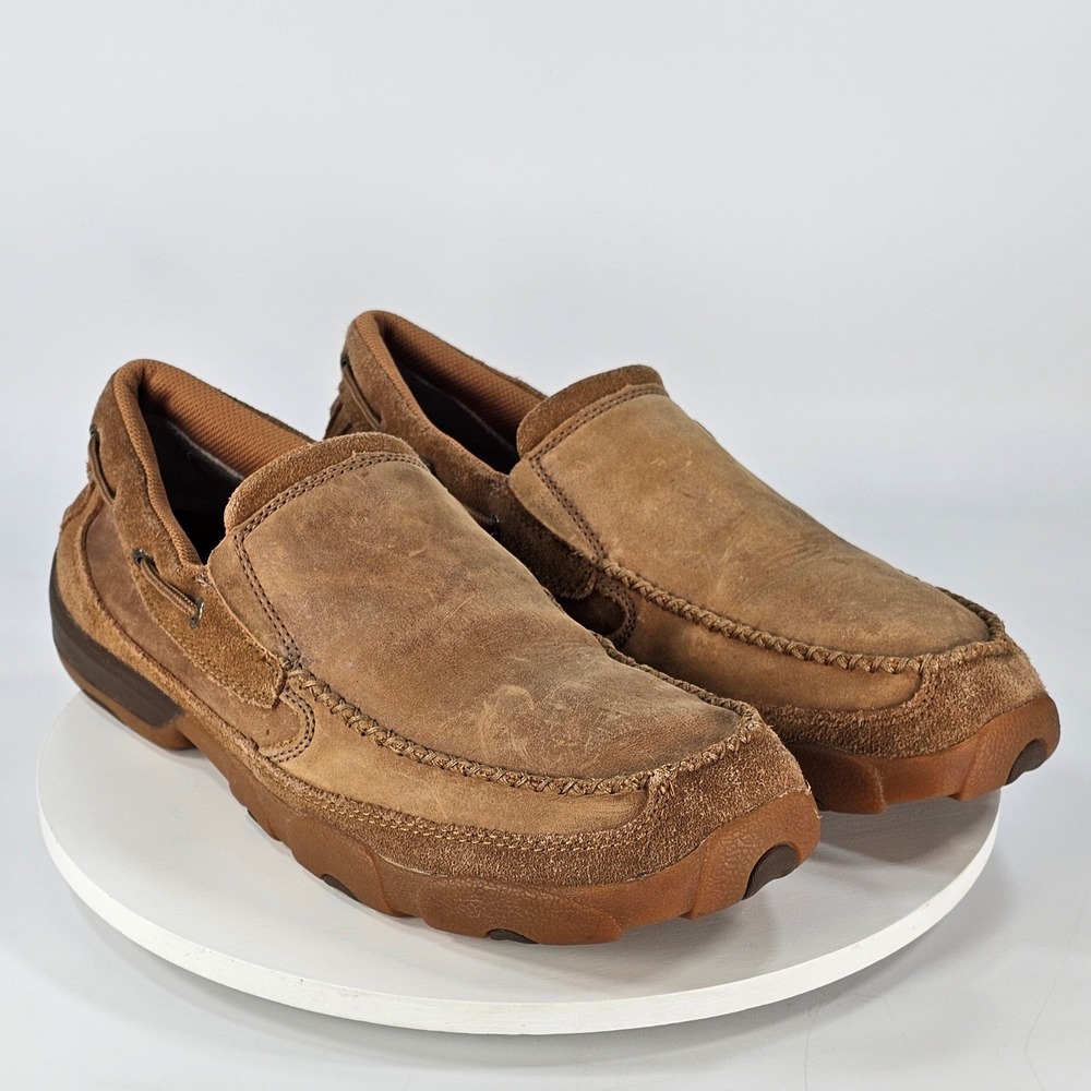 Twisted X Mens Driving Moc Brown Leather Slip On Loafers MDMS018 Size 10.5 M